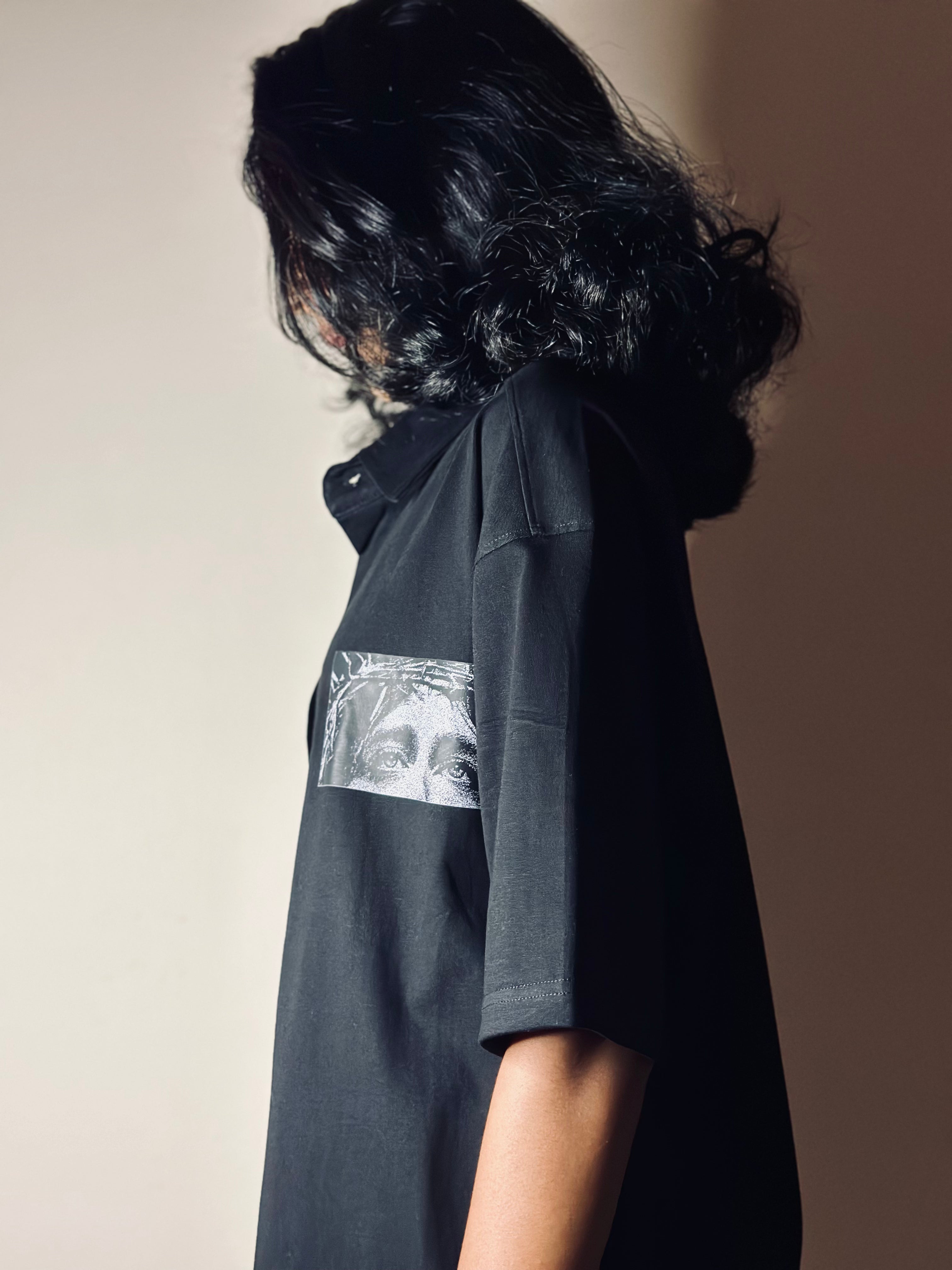Hosanna Crown Grace Oversized Black Shirt