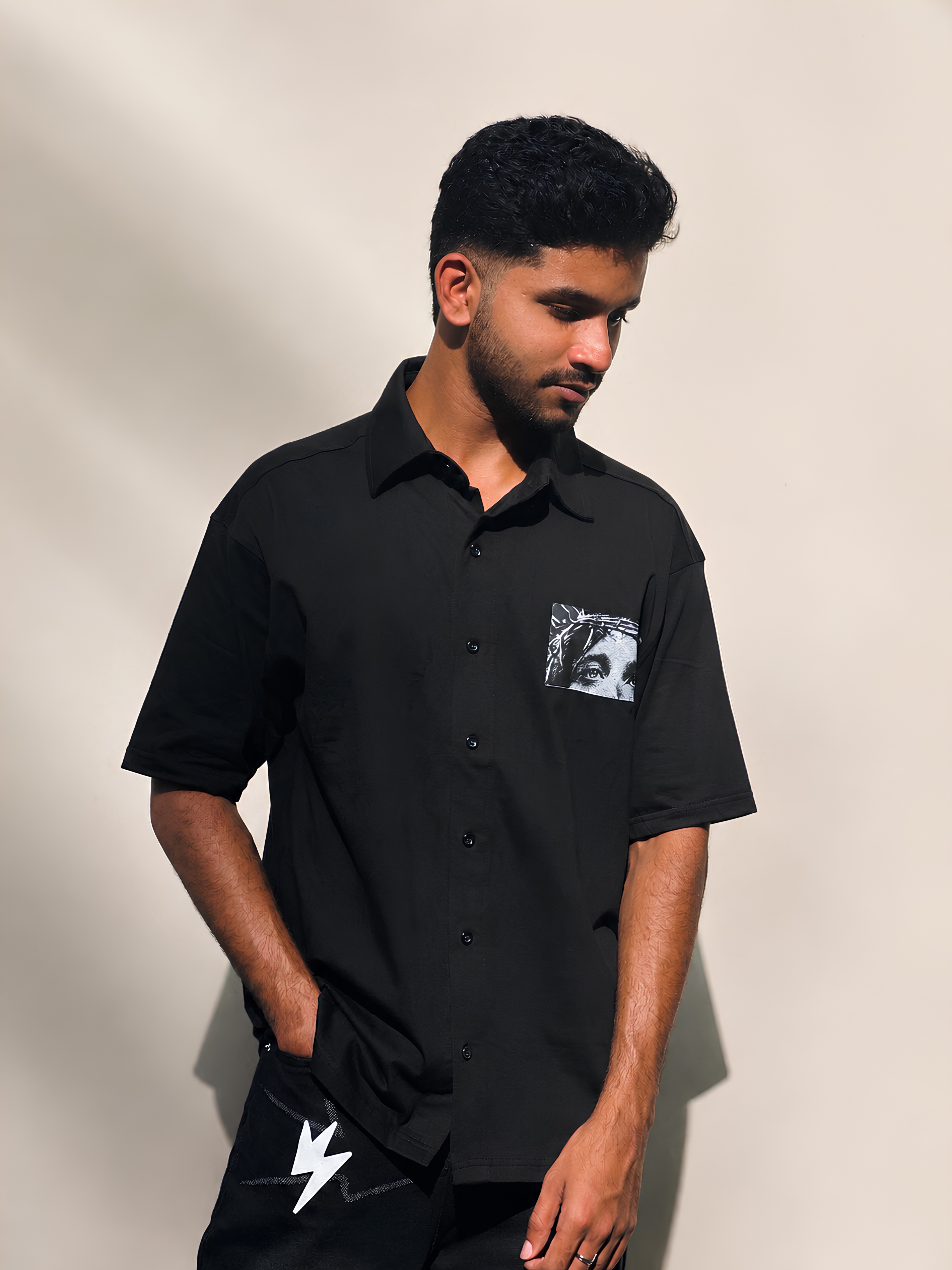 Hosanna Crown Grace Oversized Black Shirt