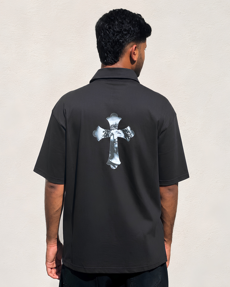 Hosanna Crown Grace Oversized Black Shirt