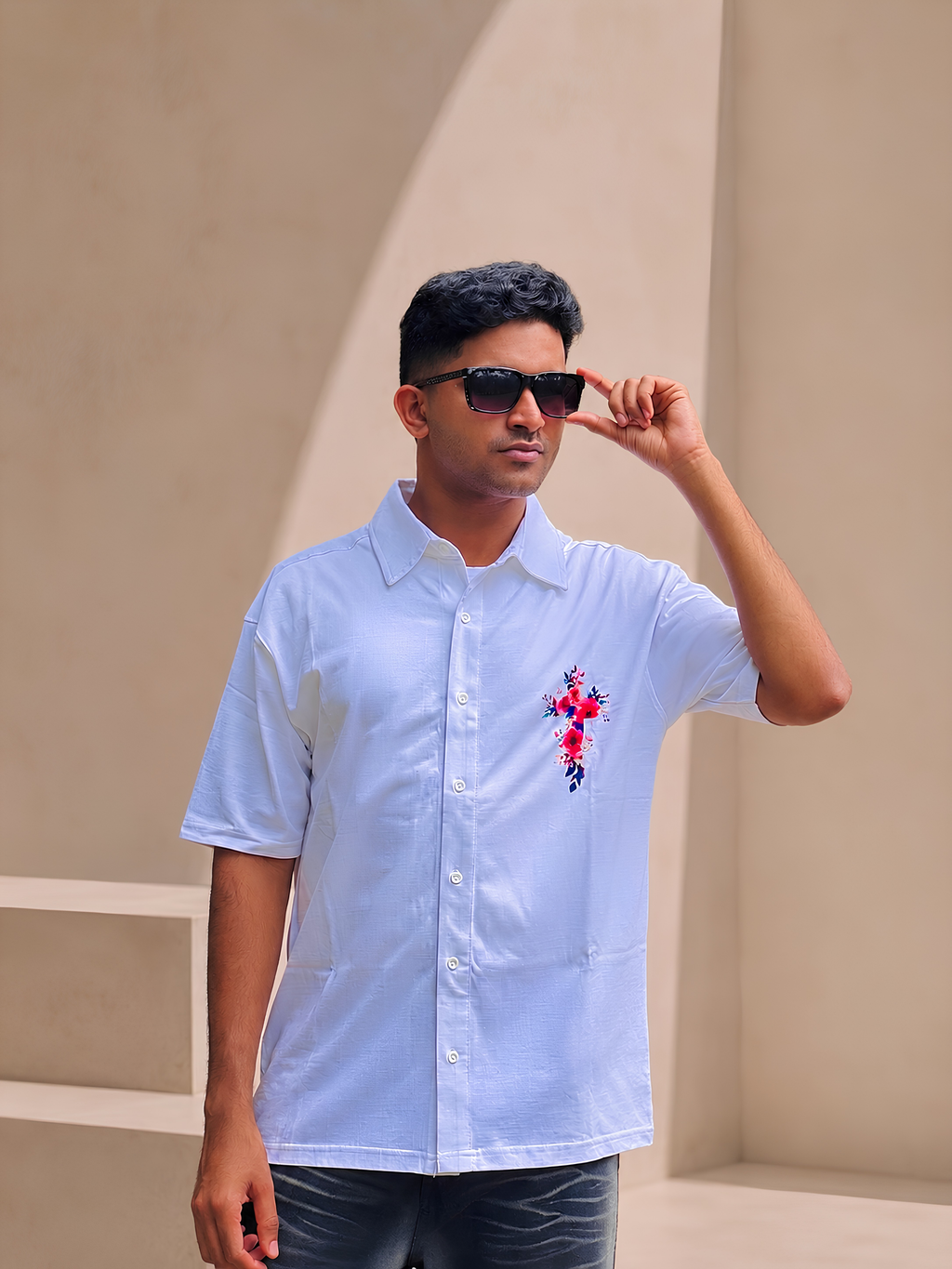 Hosanna Floral Cross Oversized Shirt